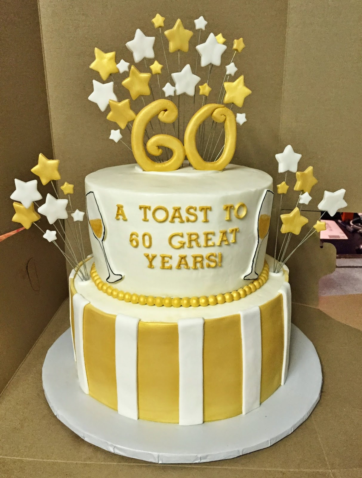 60th Birthday Cake
 Cakes by Mindy Gold and White 60th Birthday Cake 8" & 10"