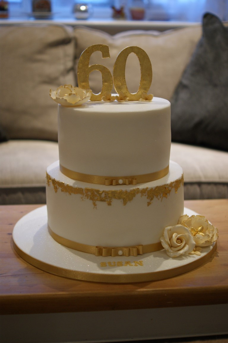 60th Birthday Cake
 Gold Leaf 60th Birthday Cake Bakealous