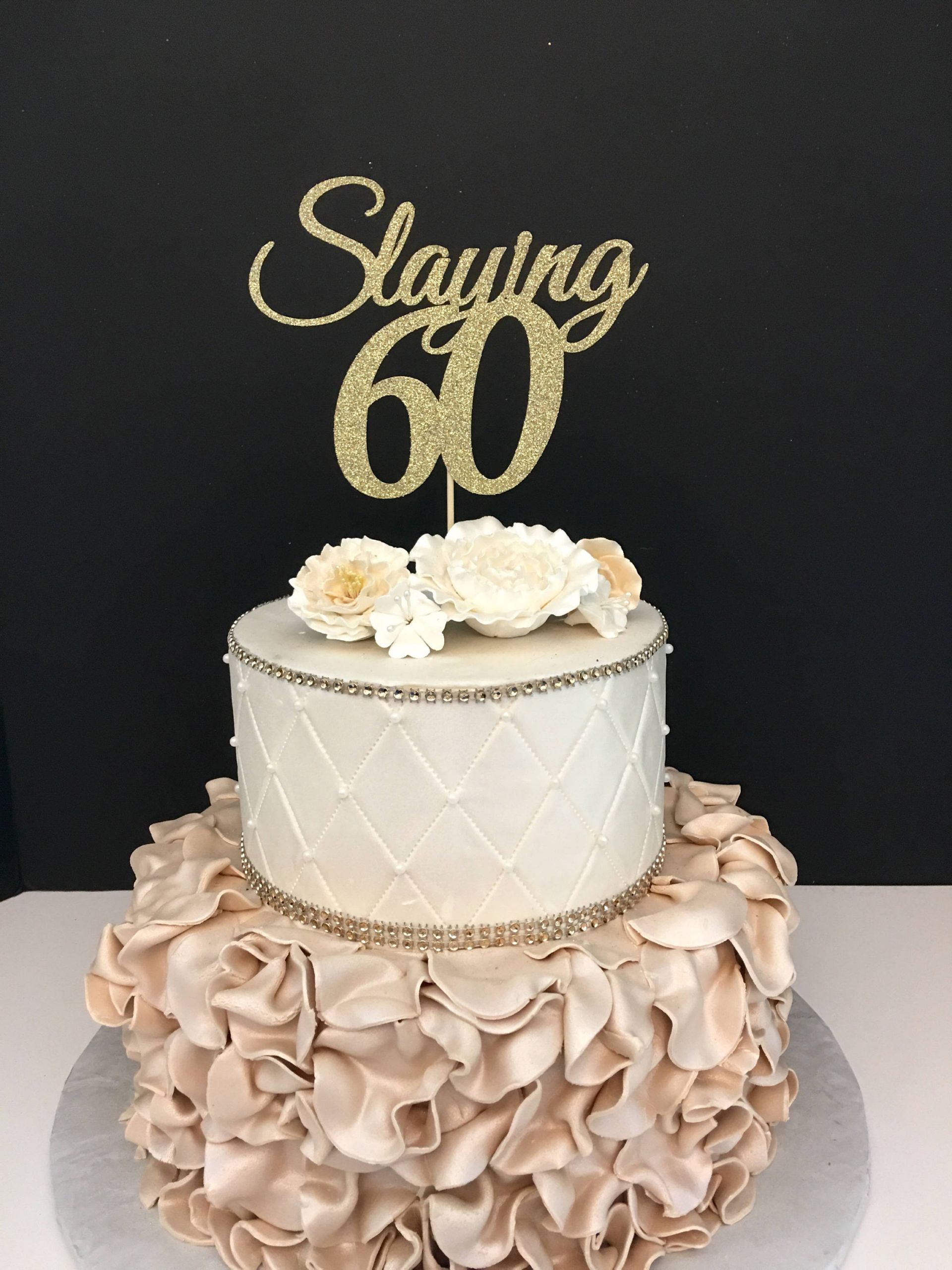 60th Birthday Cake
 ANY NUMBER Gold Glitter 60th Birthday Cake Topper Slaying 60
