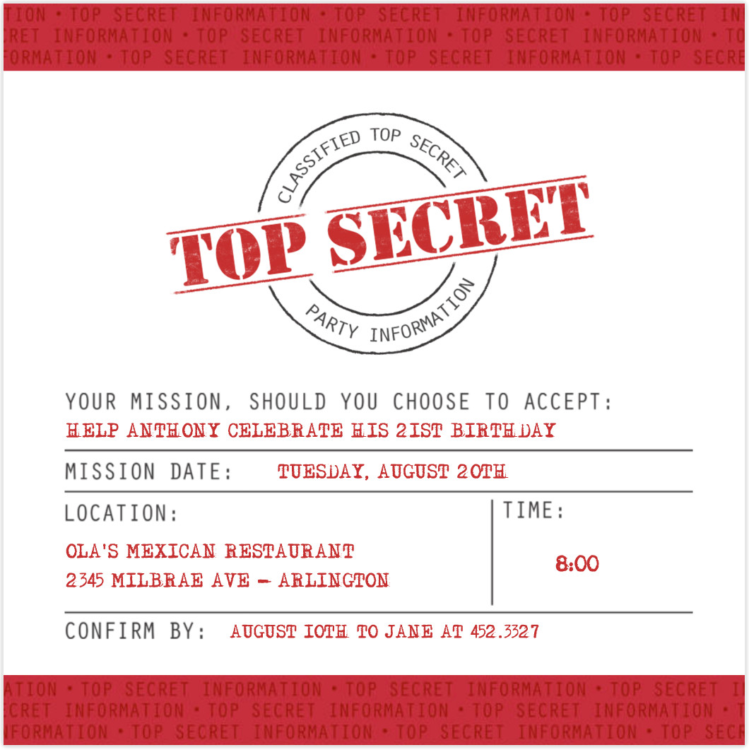 Best Birthday Invitations
 Top secret