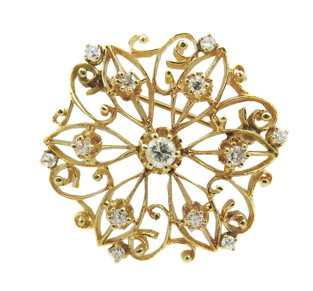 Brooches Design
 14k Yellow Gold Antique Brooch Pin With Intricate Filigree