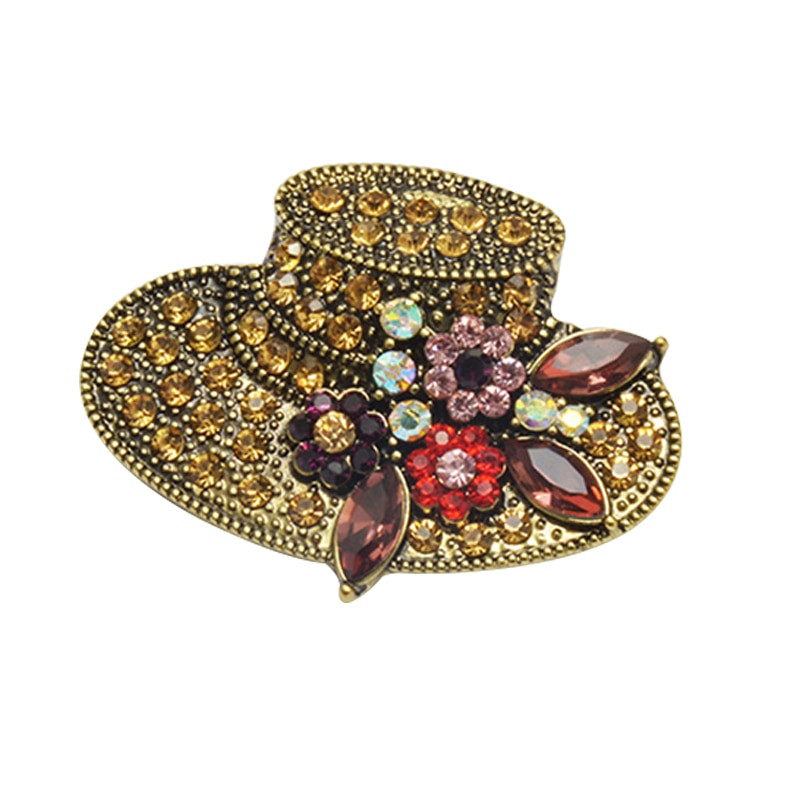 Brooches Outfit
 Fashion Hat Shape Rhinestone Brooch Pins Vintage Flower