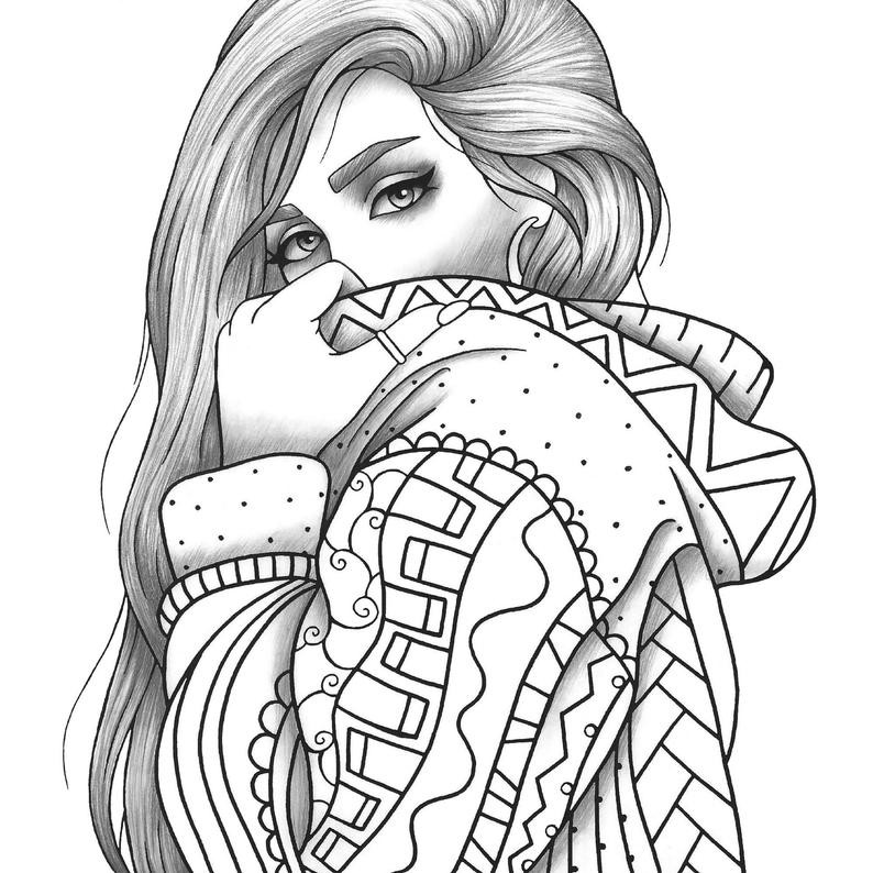 Coloring Pages For Adult Girls
 Adult coloring page girl portrait and clothes colouring