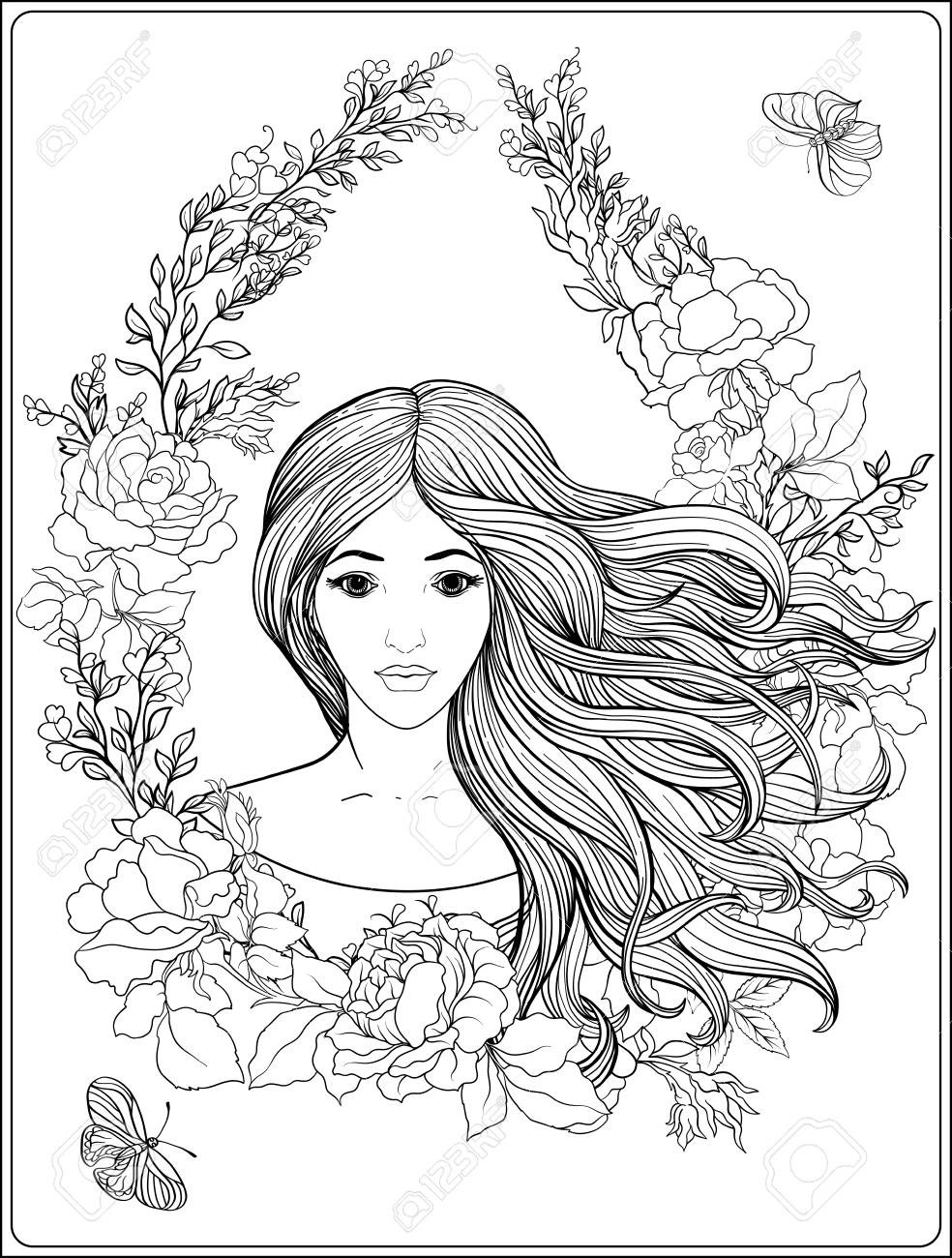 Coloring Pages Of Pretty Girls
 Girl With Long Hair Drawing at GetDrawings