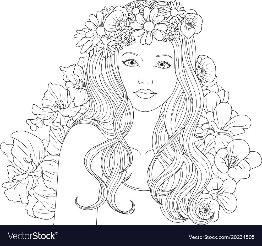 Coloring Pages Of Pretty Girls
 Beautiful girl coloring pages Royalty Free Vector Image