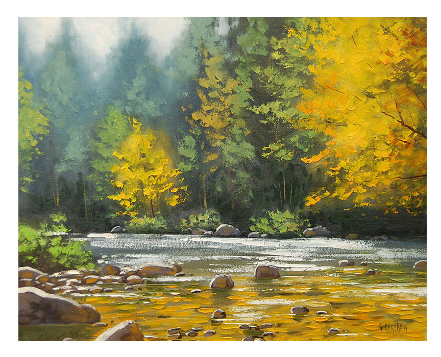 Fall Landscape Painting
 Autumn OIL PAINTING River Impressionist Landscape Fall Art by