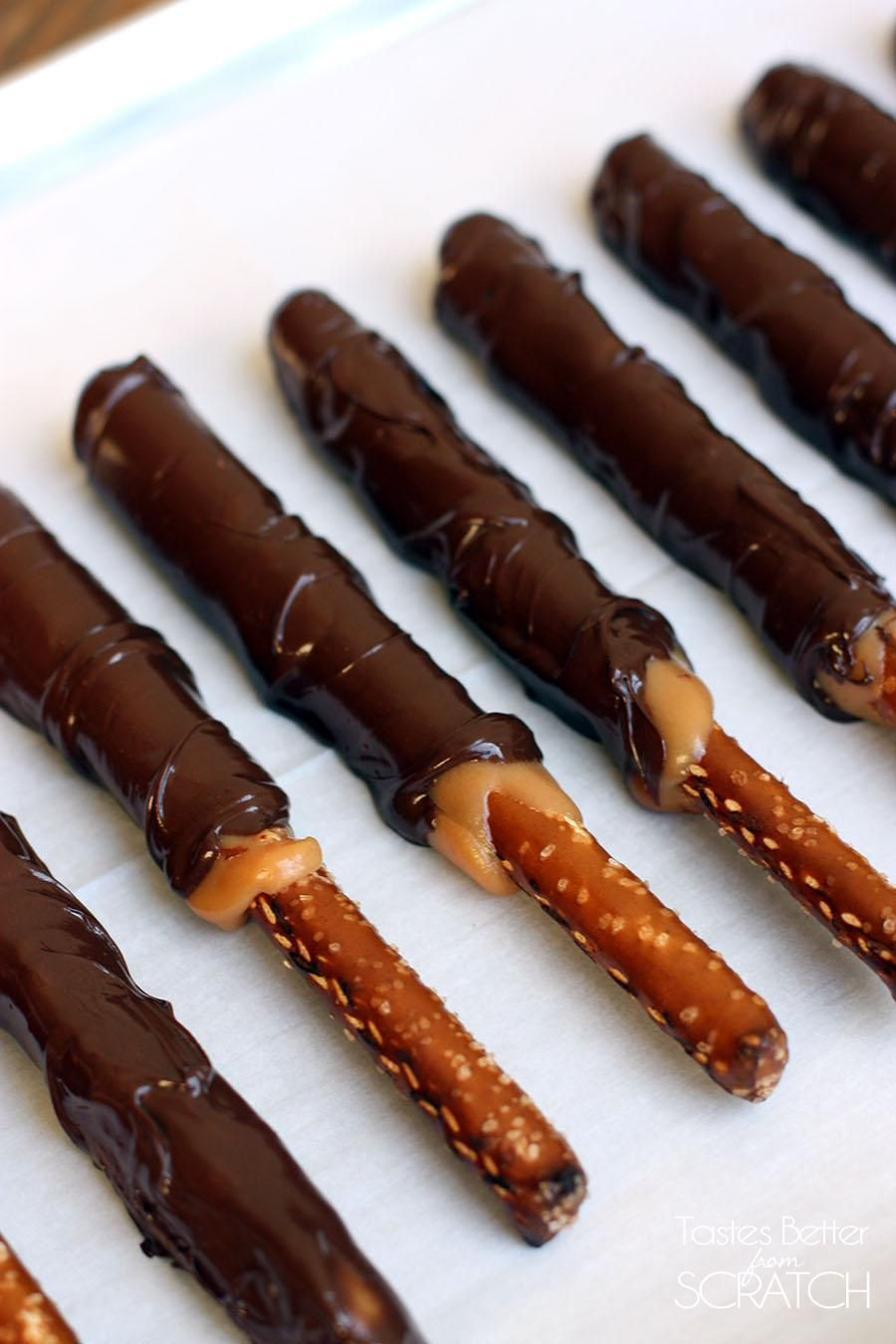 Gourmet Chocolate Covered Pretzels Recipe
 Caramel and Chocolate Dipped Pretzel Rods