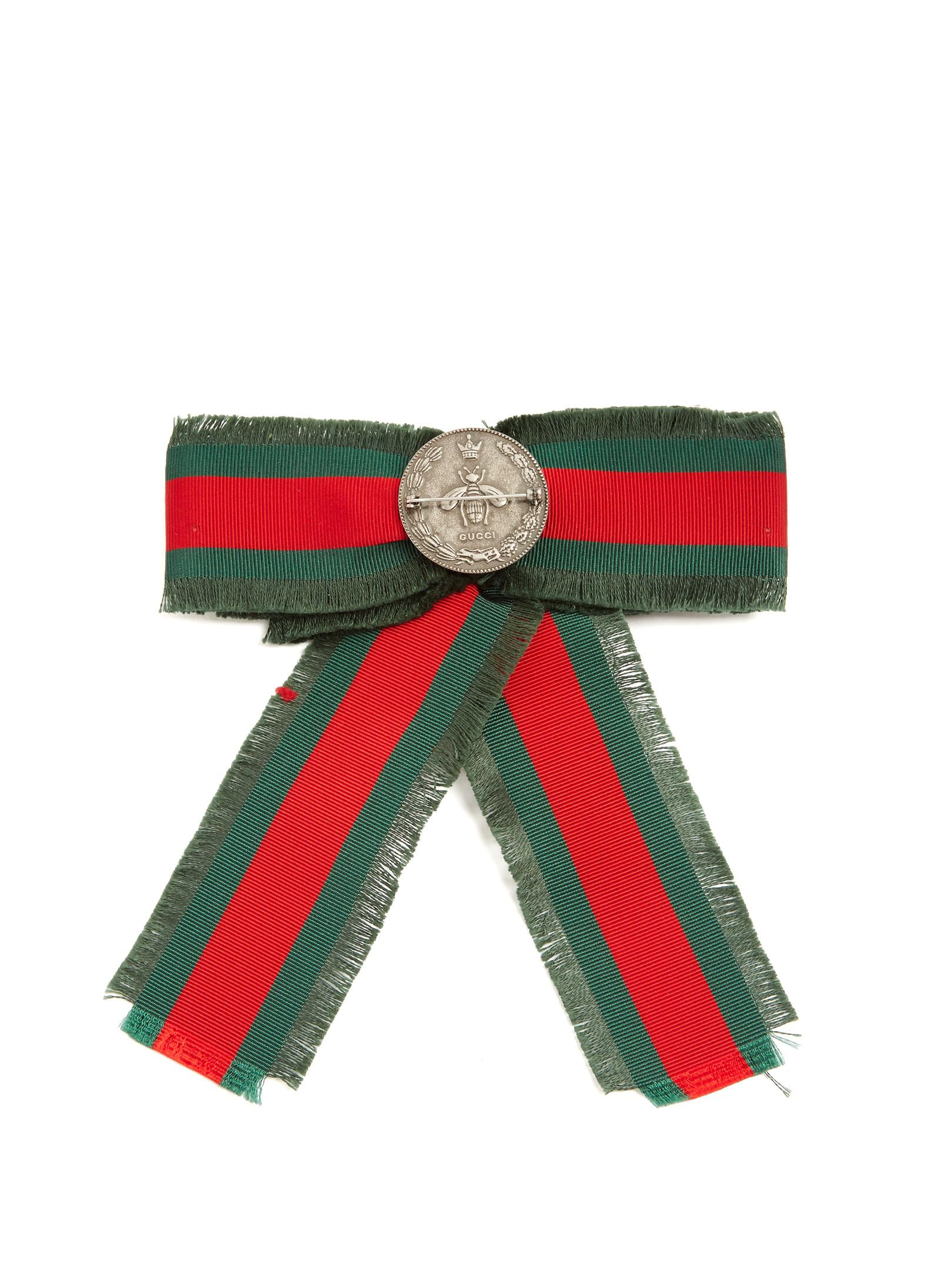 Gucci Brooches
 Lyst Gucci Crystal embellished Web stripe Bow Brooch in