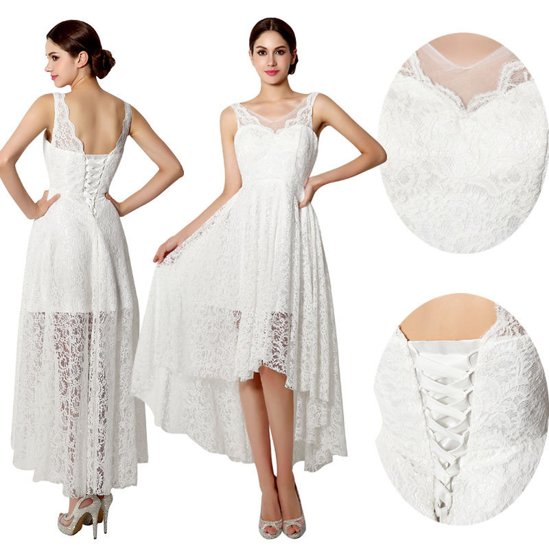 Hi-lo Wedding Dresses
 New White Ivory Hi Lo Bridal Gown Lace Vintage Beach