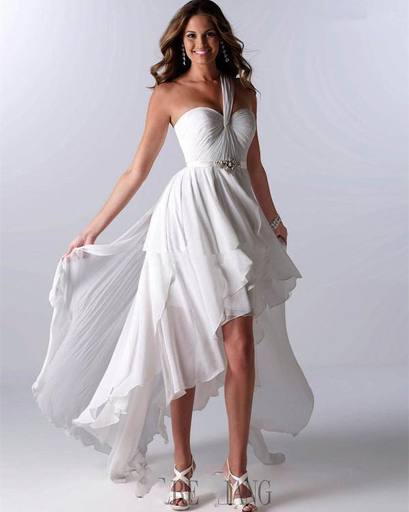 Hi-lo Wedding Dresses
 Simple White Chiffon Wedding Dresses 2015 Floor Length e