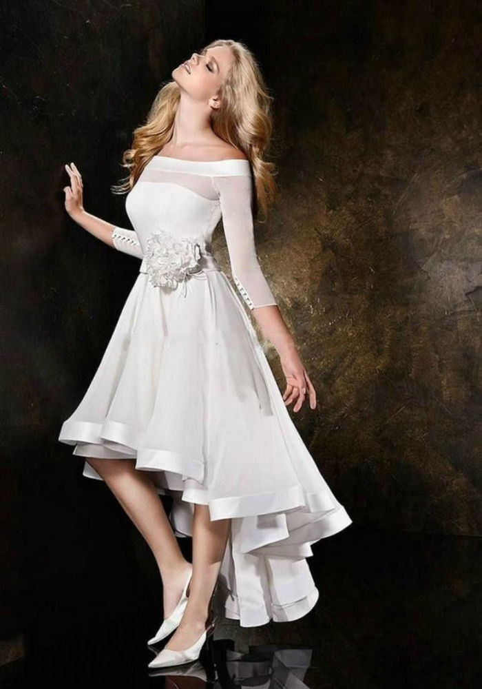 Hi-lo Wedding Dresses
 2016 New White Ivory Hi Lo Half sleeve Wedding dress