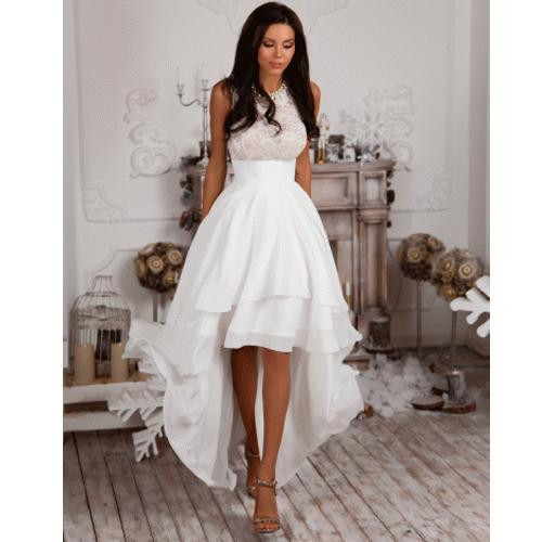 Hi-lo Wedding Dresses
 Hi Lo Satin Wedding Dress Summer Short Bridal Gown Custom