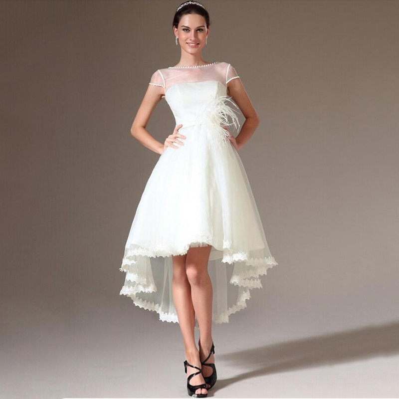 Hi-lo Wedding Dresses
 2015 New Hi Lo Organza Wedding Dresses Scoop Sheer Neck