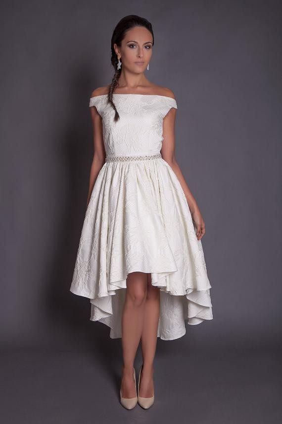 Hi-lo Wedding Dresses
 50s high low wedding dress in jacquard ivory hi lo wedding