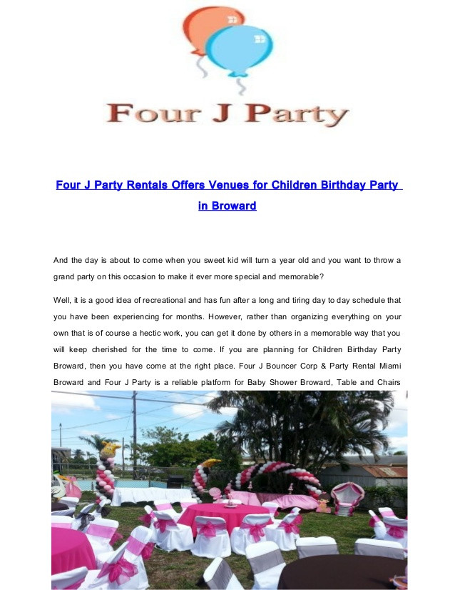 Kids Birthday Party Places In Broward
 Four j party rentals offers venues for children birthday