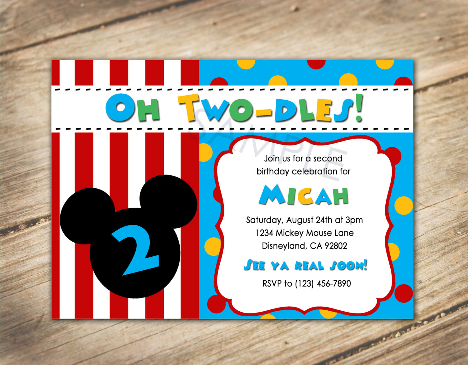 Mickey Mouse 2nd Birthday Invitations
 Oh Two dles 2nd Birthday Mickey Disney Theme Invitation