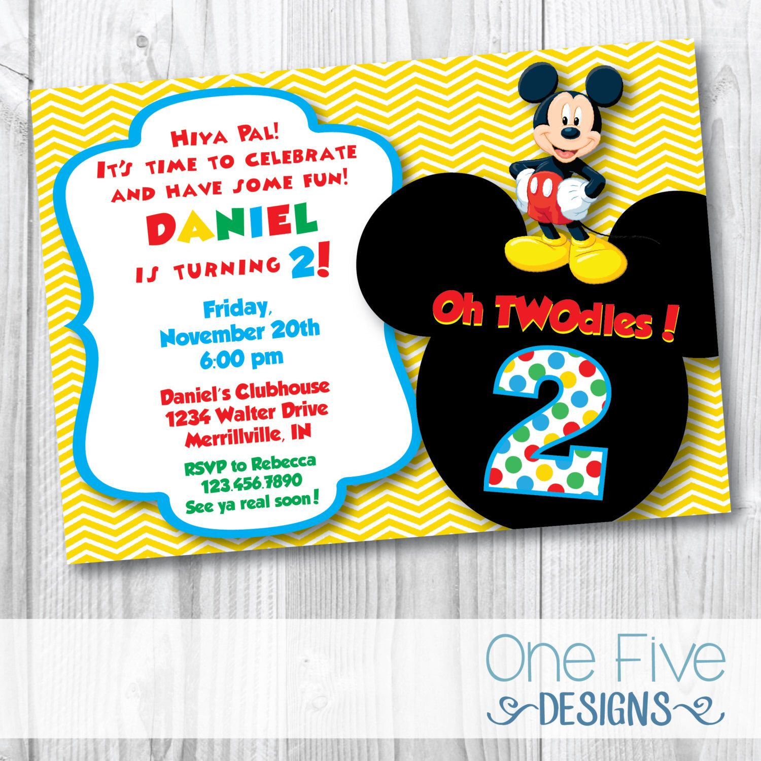 Mickey Mouse 2nd Birthday Invitations
 Mickey Mouse "Oh TWOdles" Birthday Party Invitation
