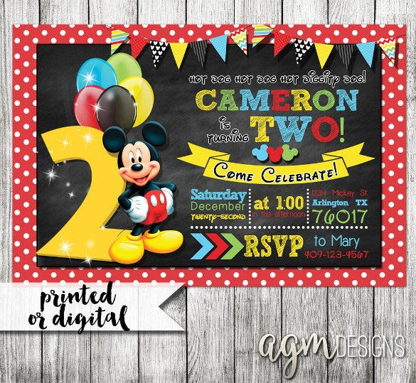 Mickey Mouse 2nd Birthday Invitations
 31 Mickey Mouse Invitation Templates Free Sample