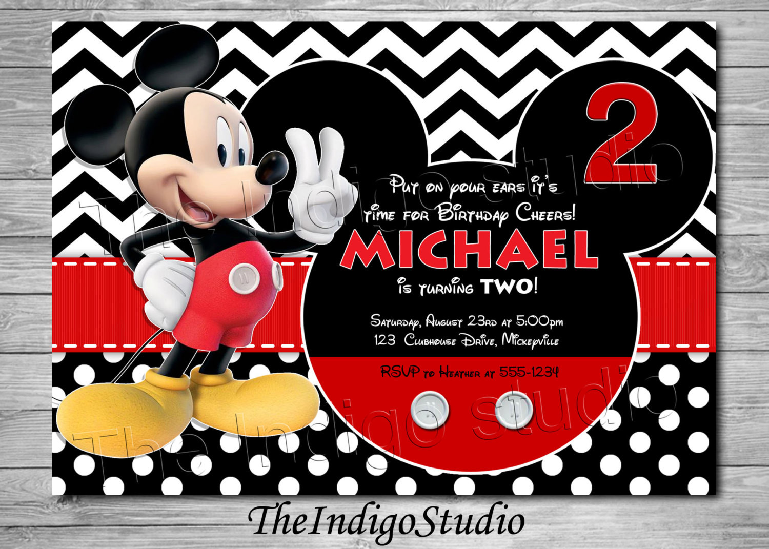 Mickey Mouse 2nd Birthday Invitations
 Mickey Mouse 2nd Birthday Invite Card age Two Personalized