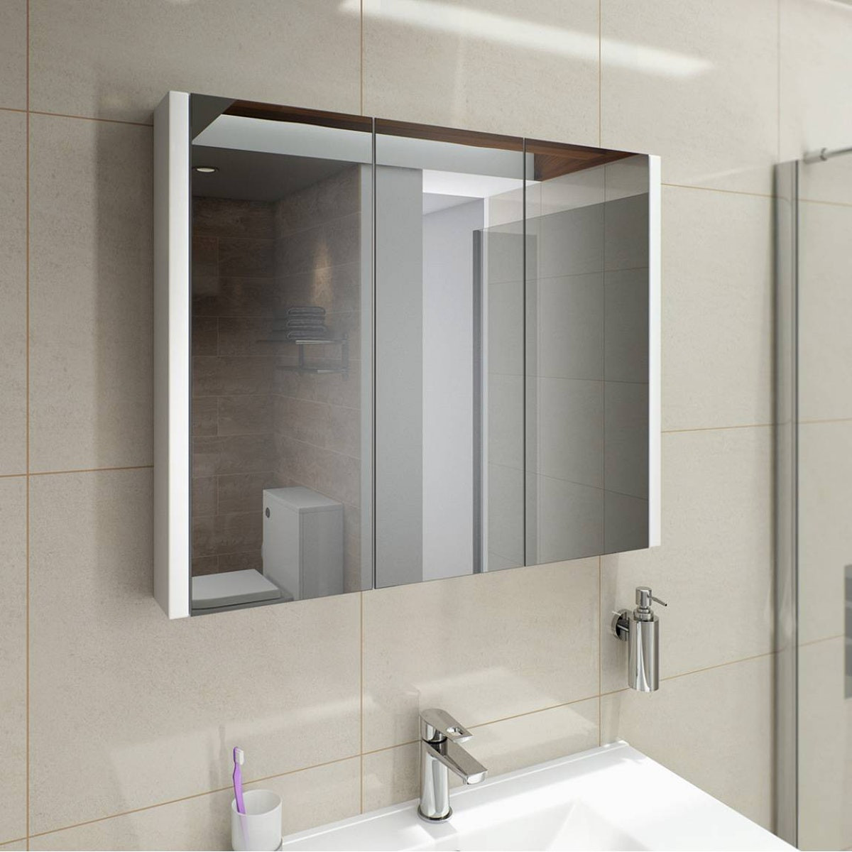 Mirror Bathroom Cabinet
 Odessa White 3 Door Bathroom Mirror Cabinet