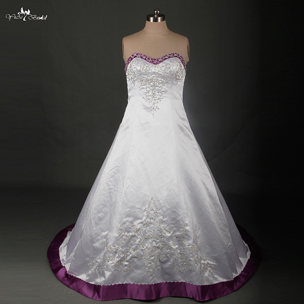 Purple And White Wedding Dress
 RSW879 Plus Size Wedding Dress Embroidery Beaded Satin