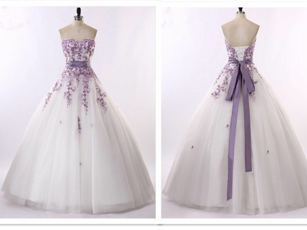 Purple And White Wedding Dress
 White and purple Wedding Dresses Bridal Gowns Size 6 8 10