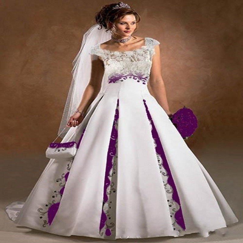 Purple And White Wedding Dress
 2017 White And Purple A Line Wedding Dresses Stain Court