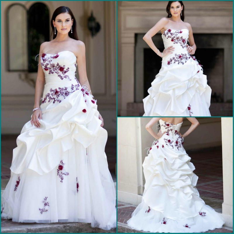 Purple And White Wedding Dress
 2014 Fashion Design Satin Organza Embroidery Appliqued