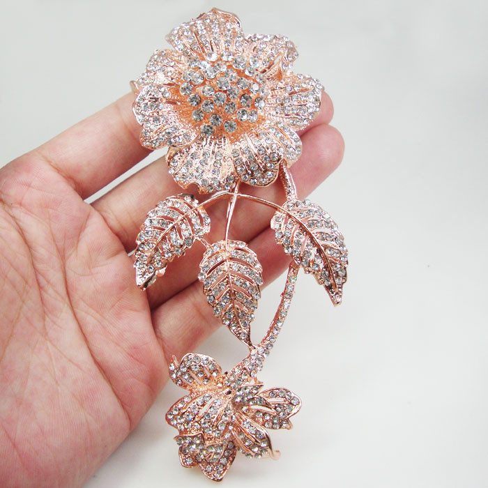 Rose Brooches
 Rose Gold Tone Brooch New Charming 3 Leaf Flower Bouquet