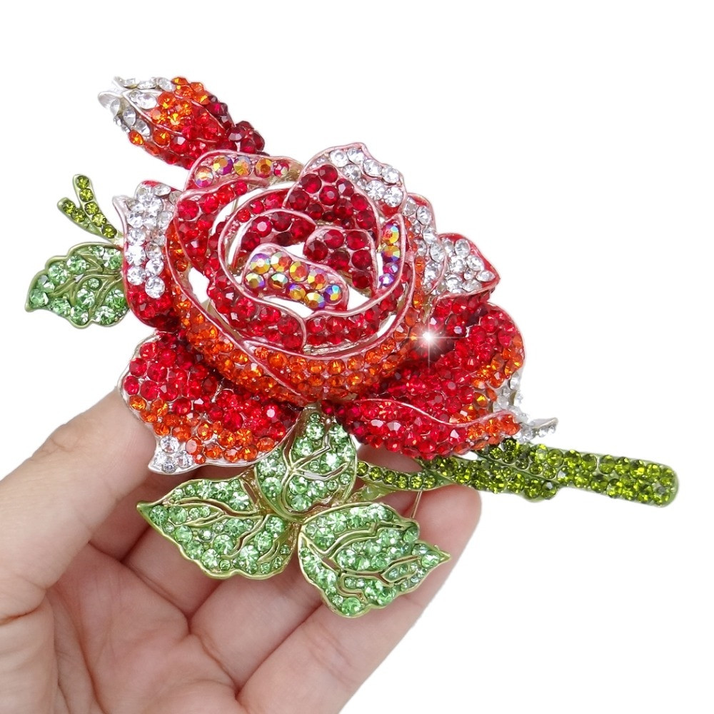 Rose Brooches
 Bella Fashion Gorgeous Gold Tone Red Rose Flower Brooch
