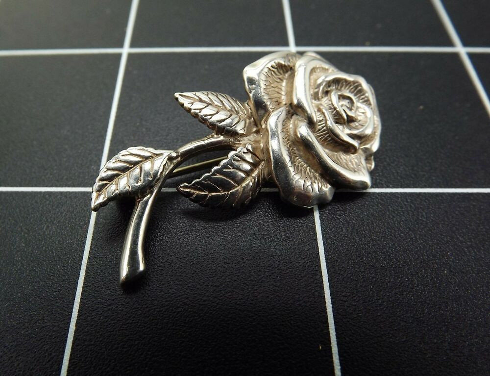Rose Brooches
 Vintage 925 Sterling Silver ROSE FLOWER Brooch Pendant 6