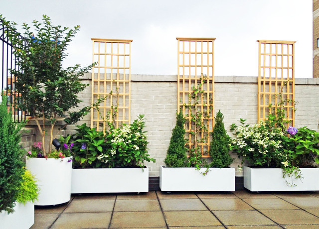 Terrace Landscape Plants
 NYC Roof Garden White Planters Terrace Deck Paver Patio