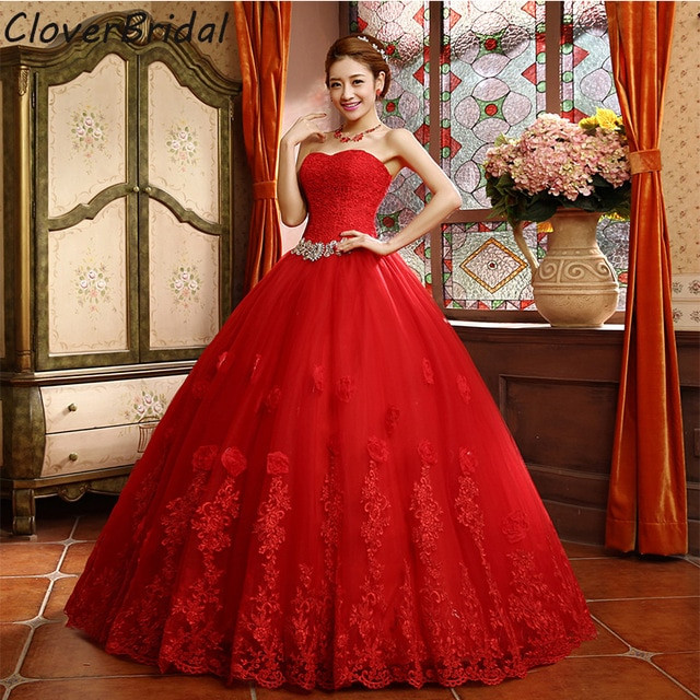 Wedding Dress From China
 2015 Best Selling Ball Gown Lace Tulle Red Wedding Dress