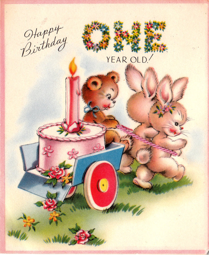 1 Year Old Birthday Wishes
 Vintage 1951Happy Birthday e Year Old Greetings Card B66