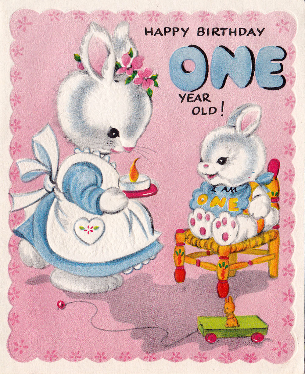 1 Year Old Birthday Wishes
 Vintage 1950s Happy Birthday 1 Year Old Greeting Card 01