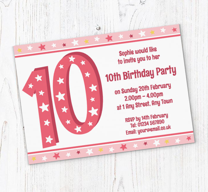 10th Birthday Invitation
 10th Stars Birthday Party Invitations