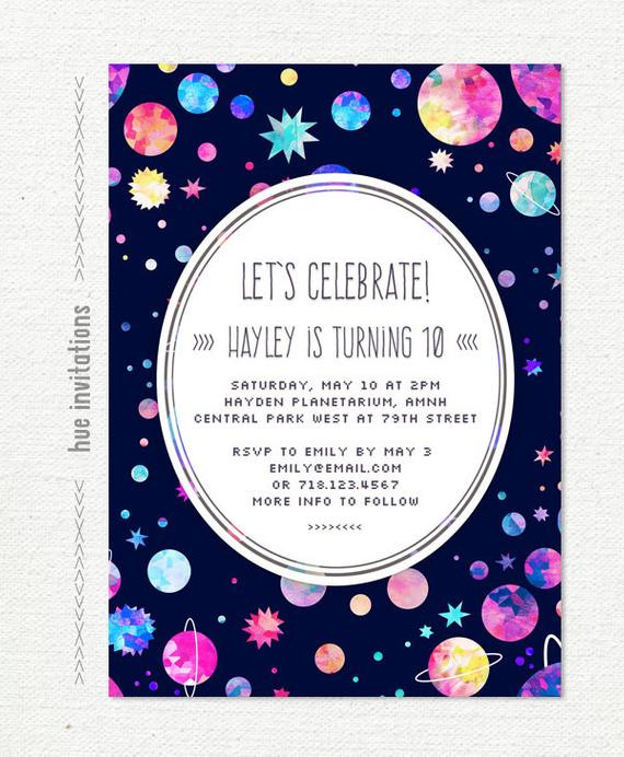 10th Birthday Invitation
 girls 10th birthday party invitation space themed birthday