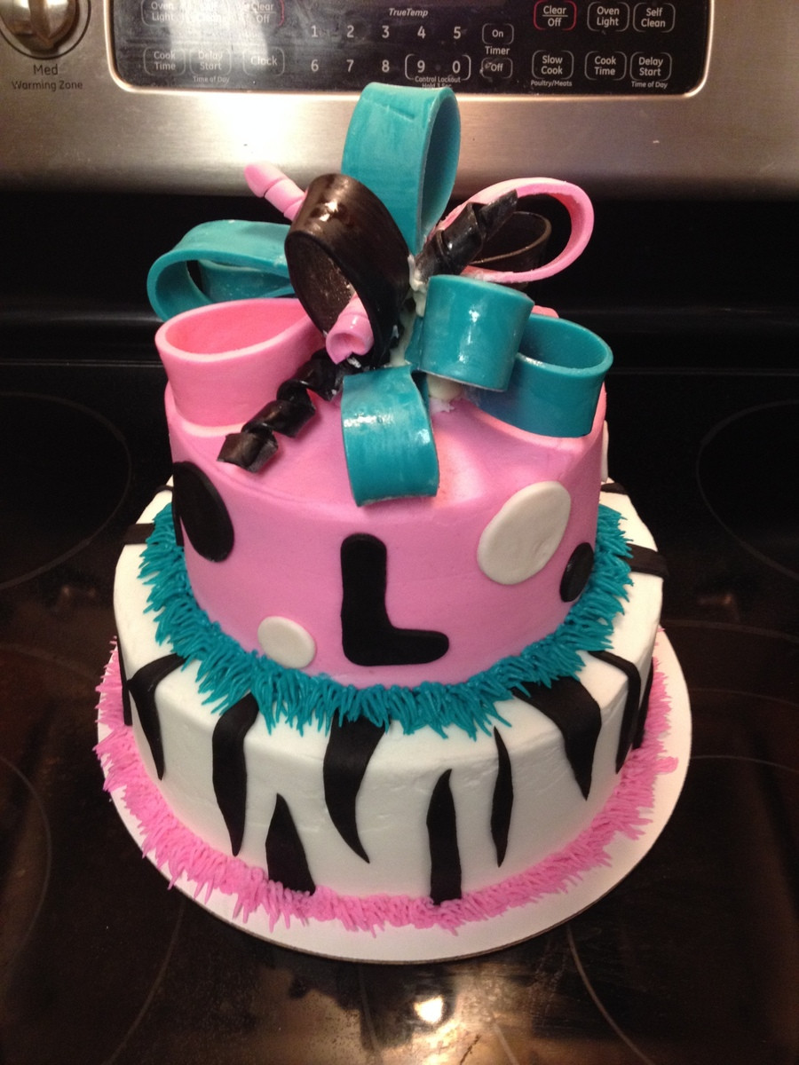 13 Birthday Cakes
 13Th Birthday Cake With Zebra Print Polka Dots And Bow In