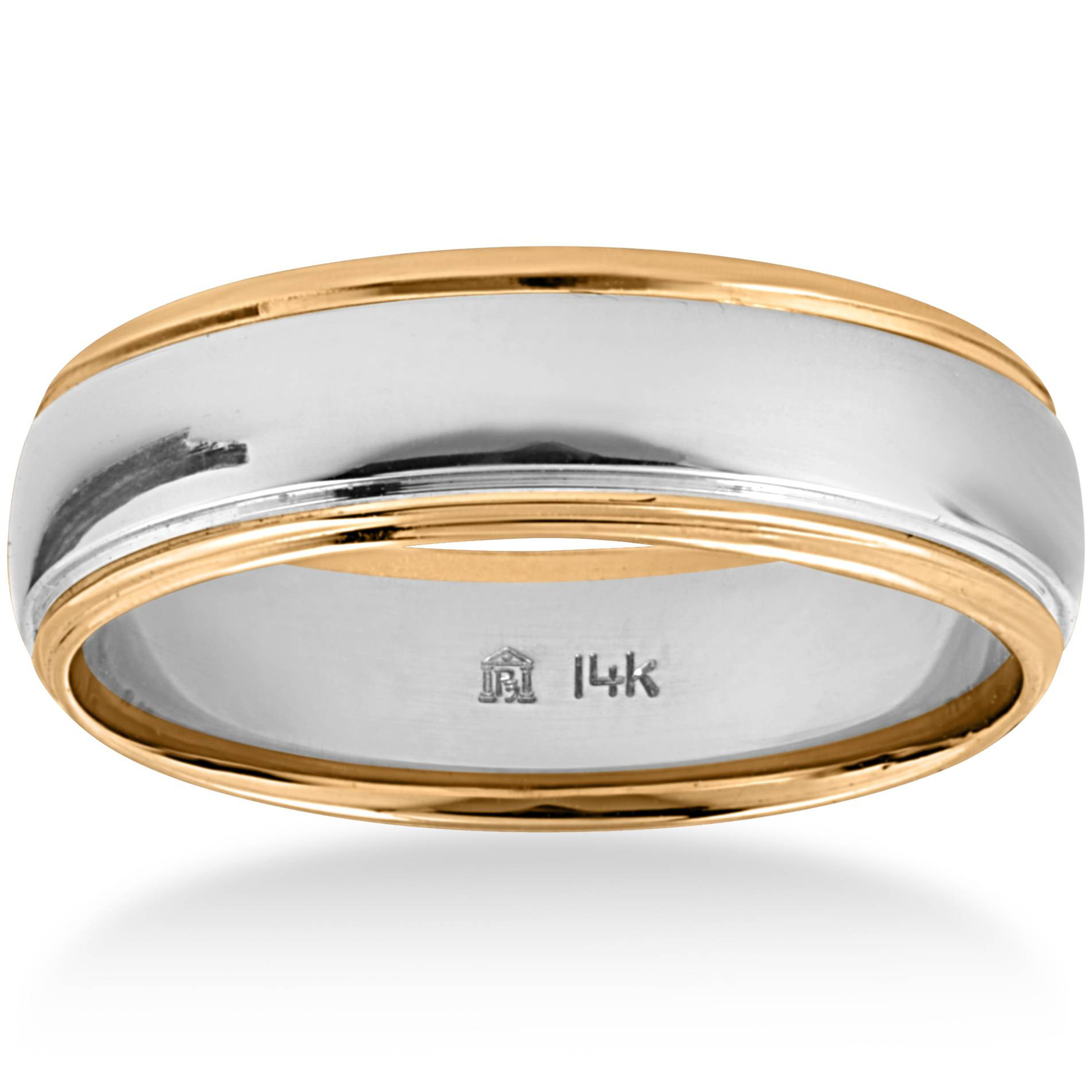 14k Gold Mens Wedding Band
 Mens 14k Gold Two Tone 6mm Plain fort Wedding Band