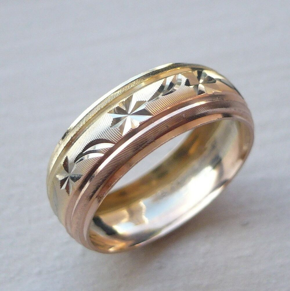 14k Gold Mens Wedding Band
 14k Solid Tricolor Gold Men 039 s Women 039 s Wedding Band