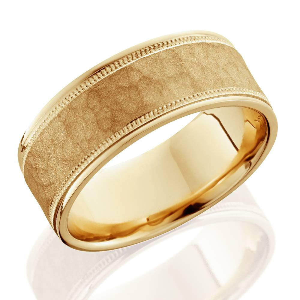 14k Gold Mens Wedding Band
 8mm Hammered Mens Wedding Band 14K Yellow Gold