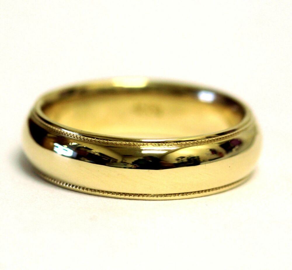 14k Gold Mens Wedding Band
 14k yellow gold mens gents milgrain wedding band ring 6mm