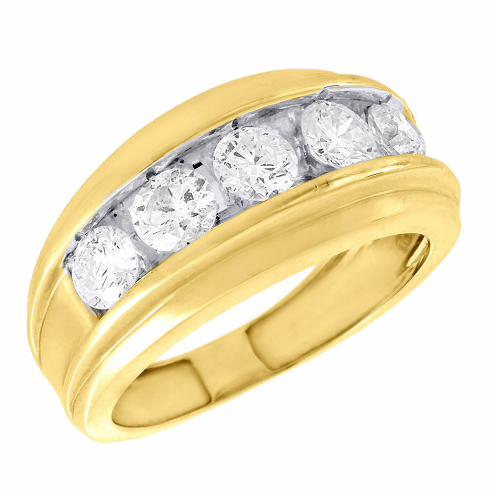 14k Gold Mens Wedding Band
 14K Yellow Gold Wedding Band Mens 5 Stone Round Diamond