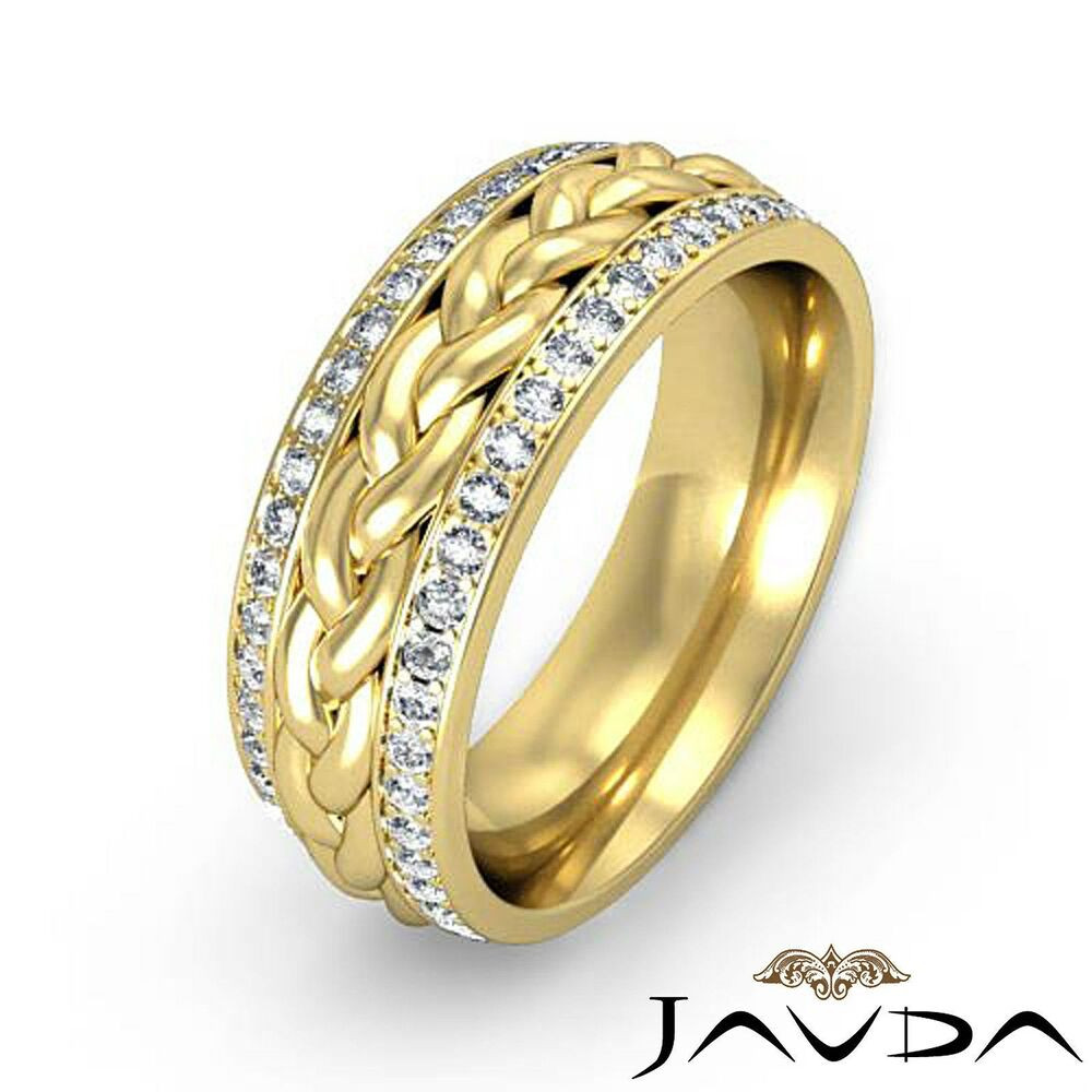 14k Gold Mens Wedding Band
 Round Diamond Mens Eternity Wedding Band Braided design