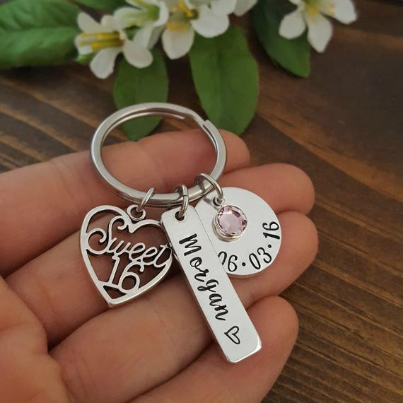 16Th Birthday Gift Ideas For Girls
 Sweet 16 Keychain 16th Birthday Gift Personalized Sweet 16