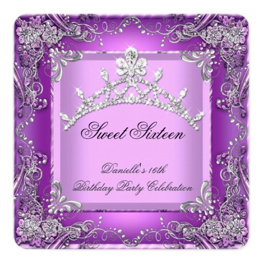 16th Birthday Invitations
 Sweet Sixteen 16 16th Birthday Party Purple Invitation