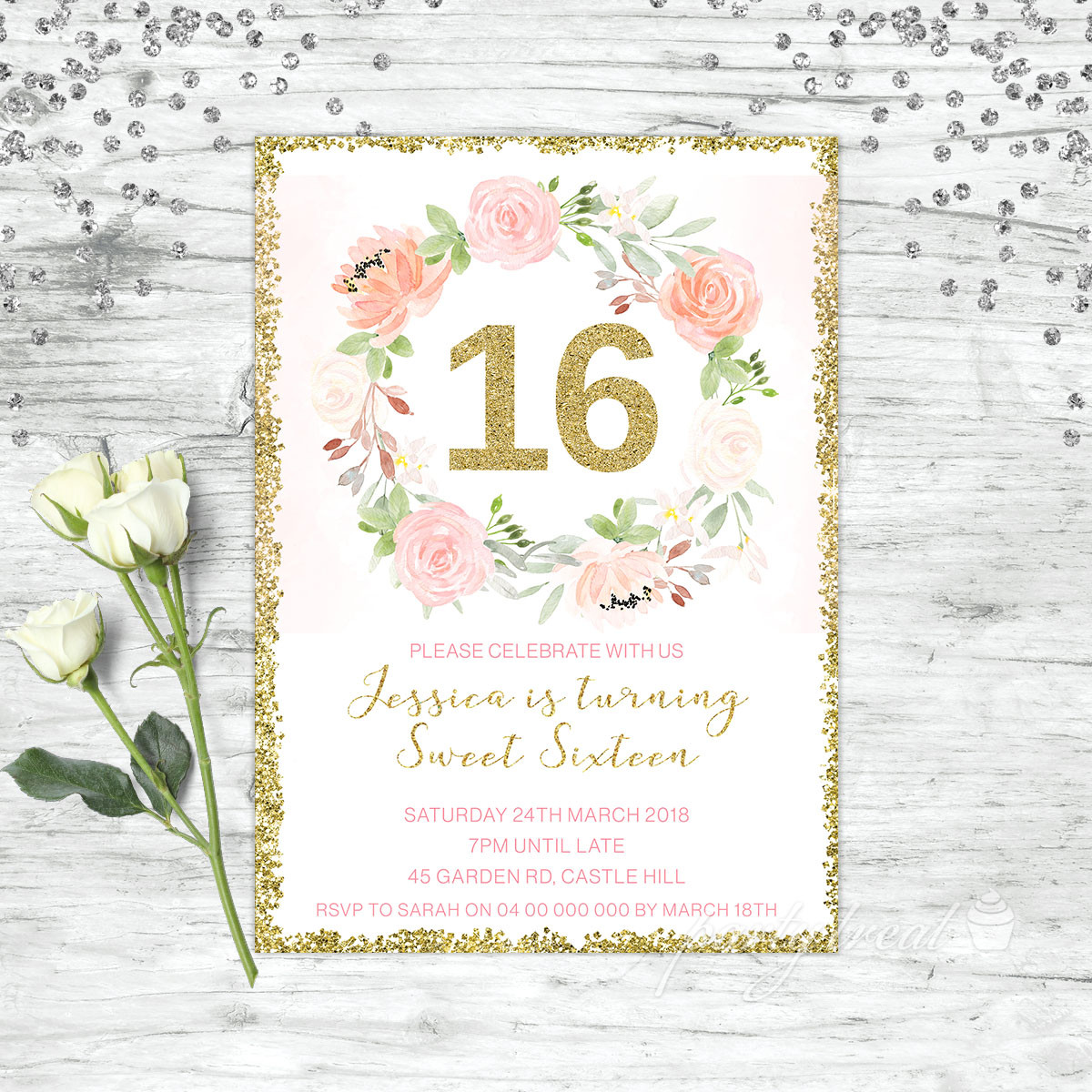 16th Birthday Invitations
 FLORAL 16TH BIRTHDAY INVITATIONS PARTY SUPPLIES SWEET