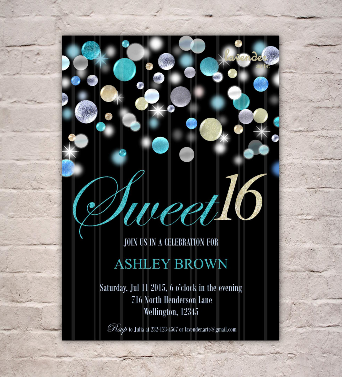 16th Birthday Invitations
 Turquoise Glitter Sweet 16th Birthday Party Invitation DIY