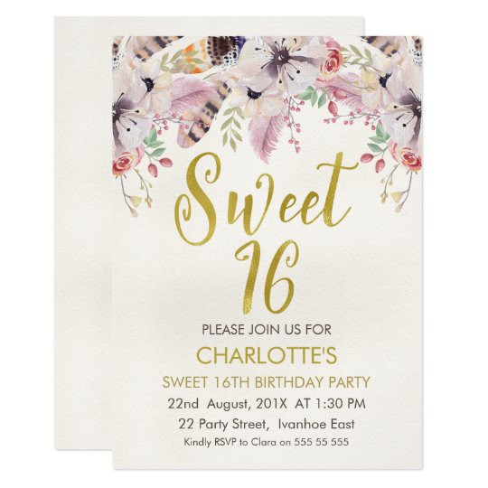 16th Birthday Invitations
 Floral Calligraphy Boho 16th Birthday Invitation