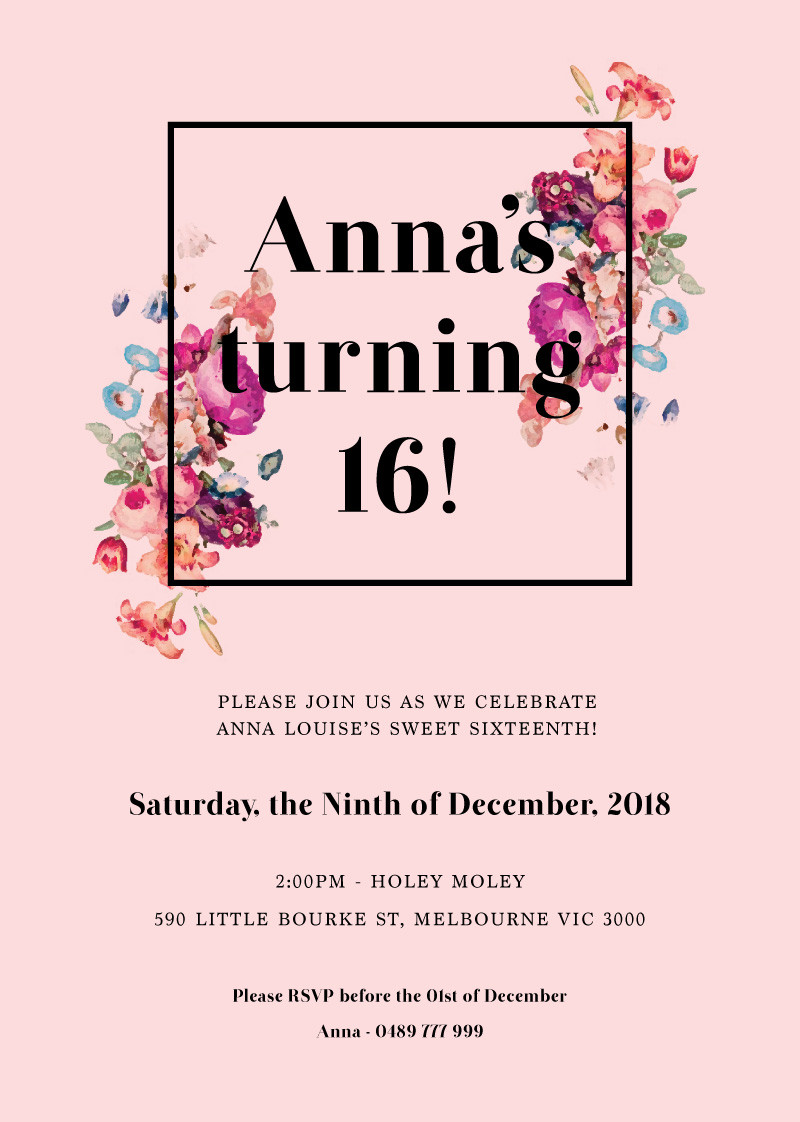 16th Birthday Invitations
 Floral Sweet Sixteen Real Foil